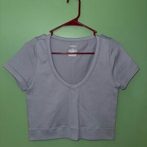 wild fable Light Lavender Ribbed V-Neck Crop Top